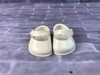 Vintage Vogue Ginny Tagged White Side - Knob Heeled Doll Shoes Marked Ginny