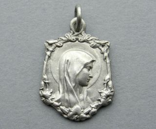 French,  Antique Religious Pendant.  Saint Virgin Mary,  Lourdes.  Art Nouveau Medal