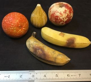 5 Pc.  Early Vintage Italian Alabaster Fruit - Bananas Orange Fig Apple