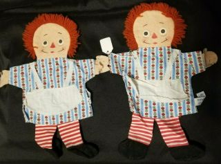 Raggedy Ann & Andy Knickerbocker Toy Co Cloth Doll Hand Puppets Vintage