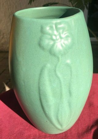 Antique Art Pottery Vase Zanesville Arts & Crafts Matte Green Poppy