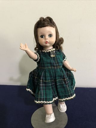 1950’s Vintage Madame Alexander Alex 8”walker Doll In Green Plaid Dress