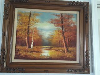 Vintage Oil/canvas Painting Drawing Landscape Signed Lantrell Frame Artist