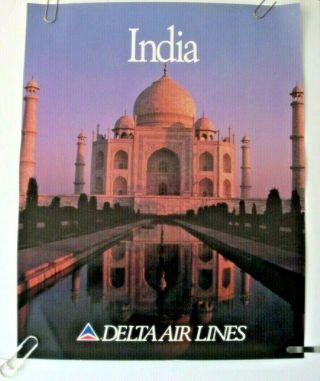 Delta Airlines Poster India Taj Mahal 1980 - 90 