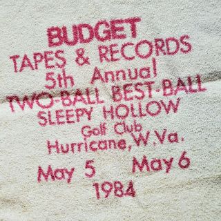 Vintage Budget Tapes & Records Golf Towel,  1984,  Sleepy Hollow,  West Virginia
