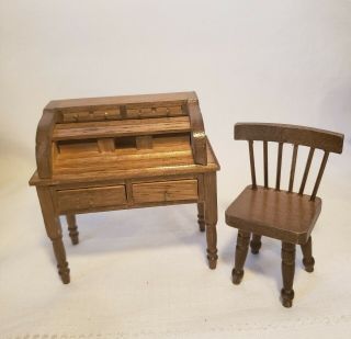 Dollhouse Miniature 1:12 Rolltop Desk and Chair 2