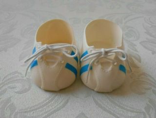 Vintage Cabbage Patch Kids Doll White Sneakers/shoes Blue Stripes With Laces