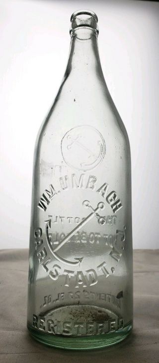 Antique Soda Bottle Wm.  Umbach Carlstadt,  N.  J.  Embossed Anchor Pictorial