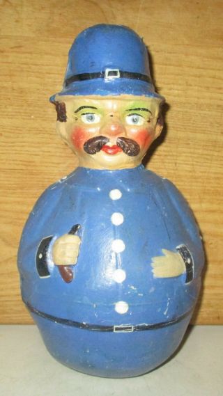 Rare Antique 10 " Tall Schoenhut Paper Mache Roly Poly Policeman Toy