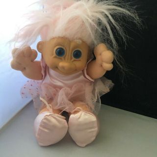 Vintage Russ Berrie 8 " Ballerina Troll Doll With Pink Hair