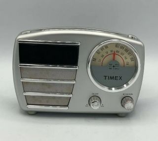 Retro Style Timex Alarm Clock Radio; Model T247s,  Silver; & Well