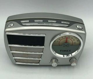 Retro Style TIMEX ALARM CLOCK RADIO; Model T247S,  Silver; & Well 2