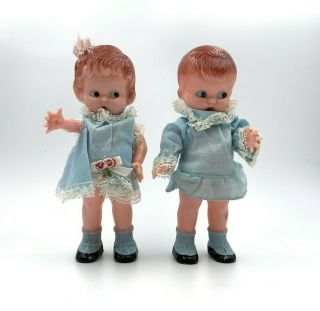 Vintage Knickerbocker Plastic Doll Boy & Girl In Vintage Clothing Baby Rattle