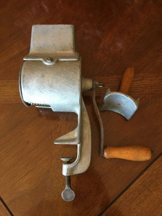 Vintage Antique Old Hand Crank Cheese Grater With Table Clamp