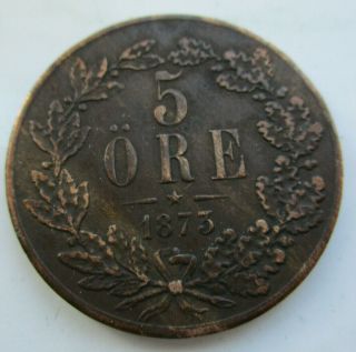 Sweden - 5 Ore 1873 - Rare Key Date Km 730