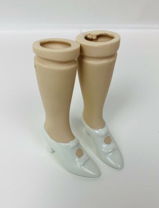 Vintage Porcelain Doll Legs 3 1/4” Painted Molded White Heels Pumps Shoes Parts