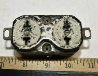 One Vintage Antique Hubbell Double Electric Outlet Socket Ceramic Receptacle