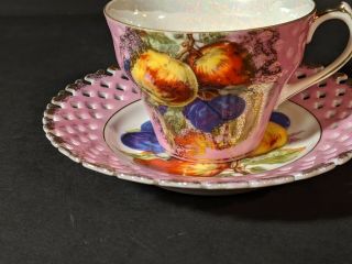 Vintage L M Royal Halsey Very Fine China Tea Cup Reticulated Saucer Porcelein 3