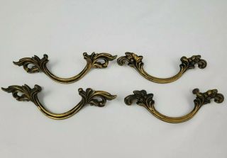 4 Vintage Brass French Provincial Drawer Pull Handles