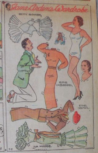 Jane Arden Sunday With Large Uncut Paper Doll From 5/3/1936 Full Size Page
