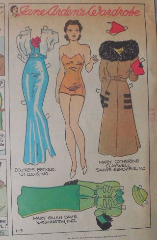 Jane Arden Sunday With Large Uncut Paper Doll From 1/3/1937 Full Size Page