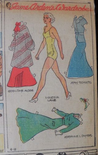 Jane Arden Sunday With Large Uncut Paper Doll From 4/12/1936 Full Size Page