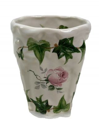 Royal Crownford Gift Ware Vase England Pink Rose Green Ivy Cup Toothbrush Holder