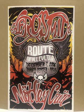 2006 Aerosmith & Motley Crue “route Of All Evil” Tour Nos Promo Poster 24” X 15”