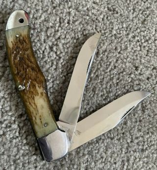 Rare Western States Boulder 2 Blade Green Bovine Bone Large Folding Knife