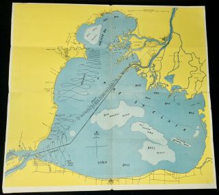 Vintage Percy Haver Map & Fishing Chart Lake St.  Clair Michigan Copyright 1947