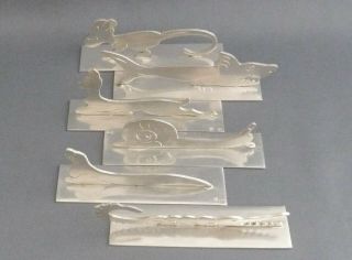 6 Rare French Art Deco Knife Rests In The Line Of Benjamin Rabier Silverplated 1