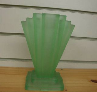 Rare Art Deco Bagley Frosted Uranium Green Glass Grantham 334 8 " Vase