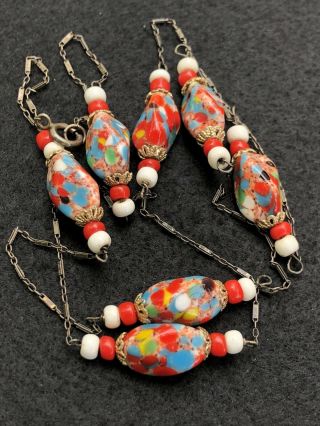 Rare Old Vintage Antique Multicolor Murano Glass Long Beaded Necklace “GORGEOUS 2