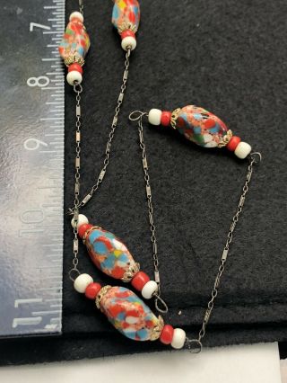 Rare Old Vintage Antique Multicolor Murano Glass Long Beaded Necklace “GORGEOUS 3