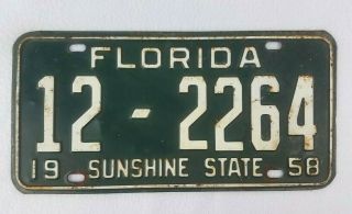 Rare - Vintage - 1958 Florida License Plate - Tag - All Paint