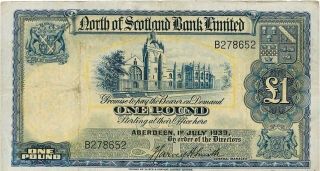 One £1 Pound 1939 July 1st.  - North Of Scotland Bank Limited P - S644 - Rare