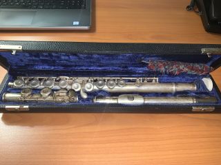 Antique Carl Fischer York Silver Plated Flute W/ Case Made In Italy
