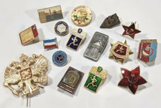 Vtg Rare Ww2? Ussr Soviet Russia Badge Pins Military & Other W/ Tinnies & Enamel