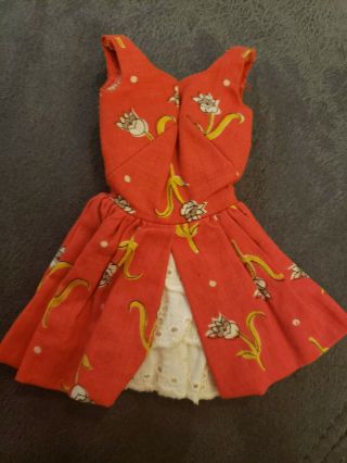 1964 Barbie Garden Tea Party Outfit 1606 Dress Red Tulip Lace Inset Great