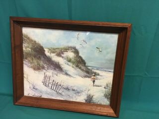 Vintage A.  Sehring Wood Framed Print Of A Day At The Beach 22.  5 In.  X 18.  5 In.