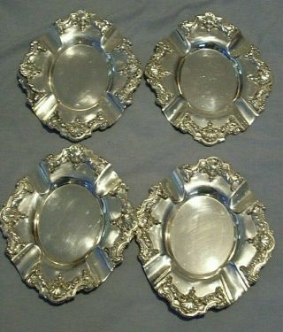 4 Antique Silver Plate Ashtrays - Ornate - Ind Argentina Rep Sheffield Rodin