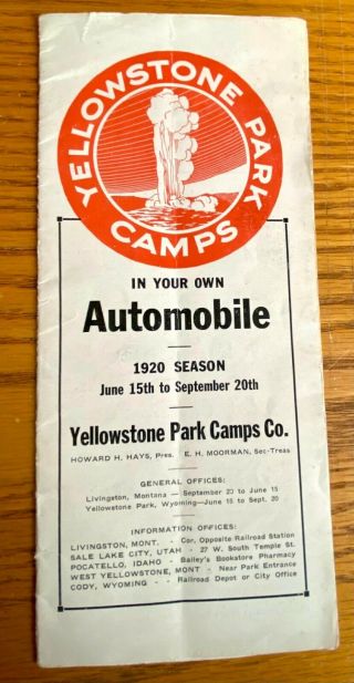 Yellowstone Park Camps Co Vintage 1920 Brochure B&w Photos Map Very Rare - Wow
