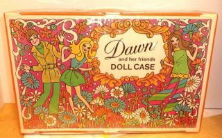 1971 Topper Dawn Glori Angie Mod Wardrobe Case For 3 Dolls,  2 Dresses Clothes