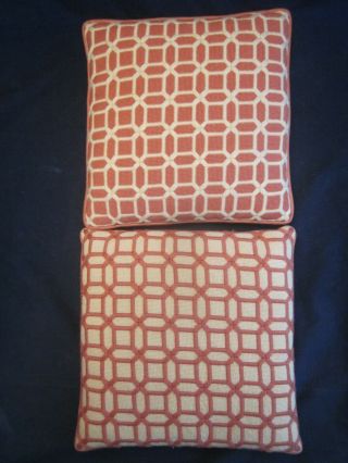 Needlepoint Decorative Throw Pillows Deep Rose Cream Color Mirror Image Set Of 2