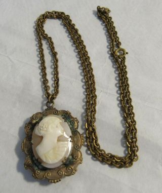Vintage Cameo Locket W Photo Old Jewelry 12 Inch Chain Antique Estate Find Rare