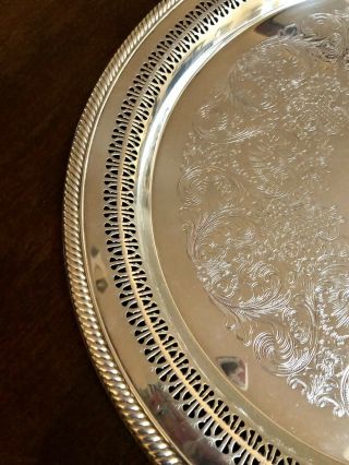 Vintage Wm Rogers Silver Plate 172 Platter Tray 15” Pierced 2