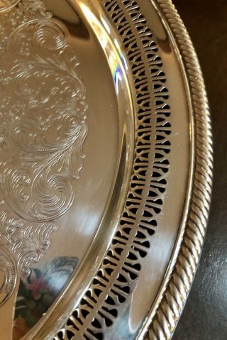 Vintage Wm Rogers Silver Plate 172 Platter Tray 15” Pierced 3