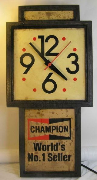 Rare Vintage Champion Spark Plugs Clock Ad Sign - For Repair - Stains - Cool
