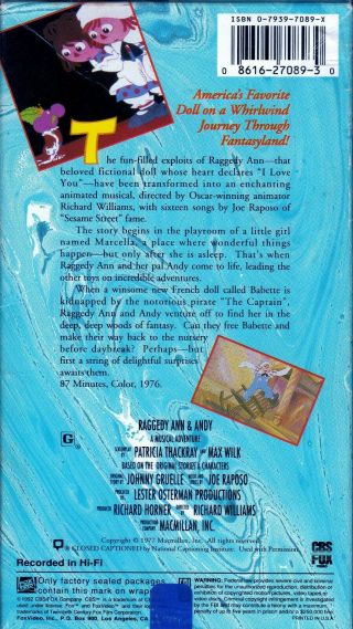 RAGGEDY ANN & ANDY A MUSICAL ADVENTURE VHS VIDEOTAPE RARE FOX CARTOON 1976 2
