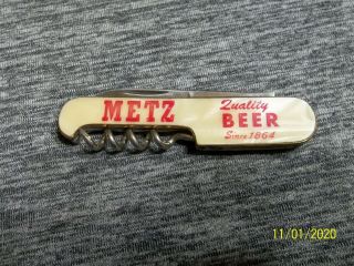Rare Vtg Metz Beer Advertising Pocket Knife Corkscrew Old Antique Mother Pearl ?
